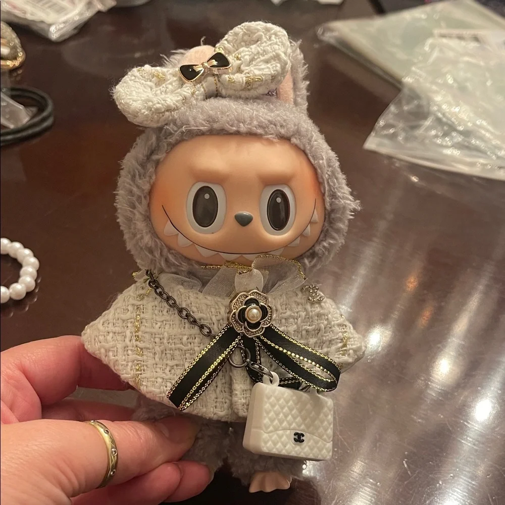 Labubu tweed, fancy cape, matching bow luxury purse, and necklace new - no doll